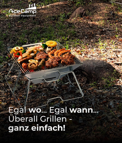 AceCamp Holzkohlegrill To Go – Groß, faltbar, Edelstahl