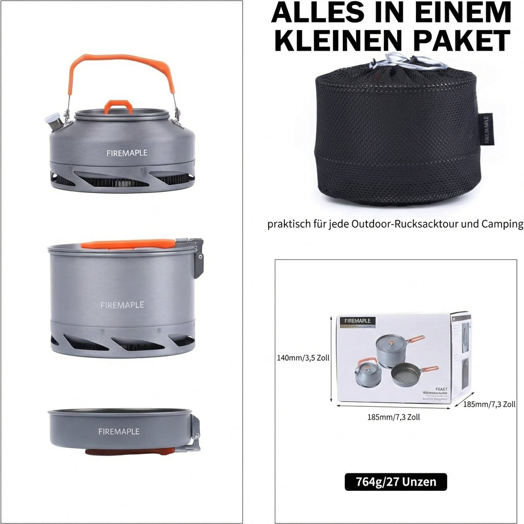 FEAST SET TURBO Kochset Maßangaben und Gewichtsübersicht