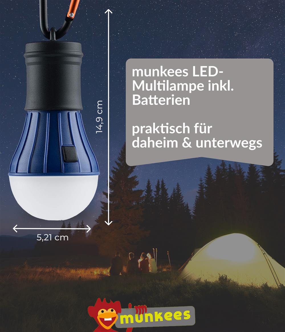 munkees LED Lampe mit 6 LEDs und Karabiner – Blau