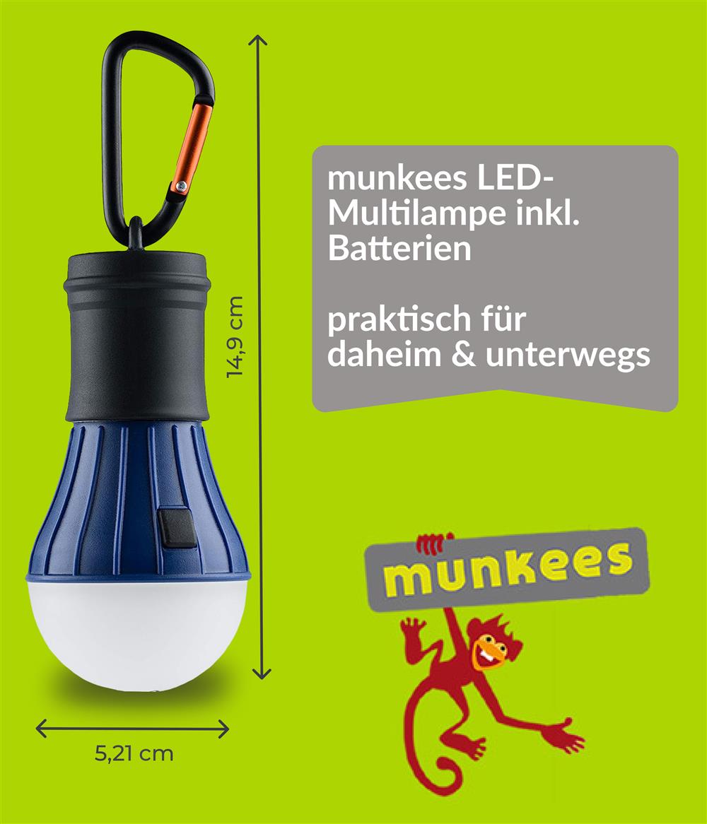 munkees LED Lampe mit 6 LEDs und Karabiner – Blau