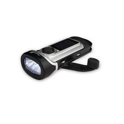 DYNA Dynamo/Solar Taschenlampe mit Kurbel & 4 Lichtmodi
