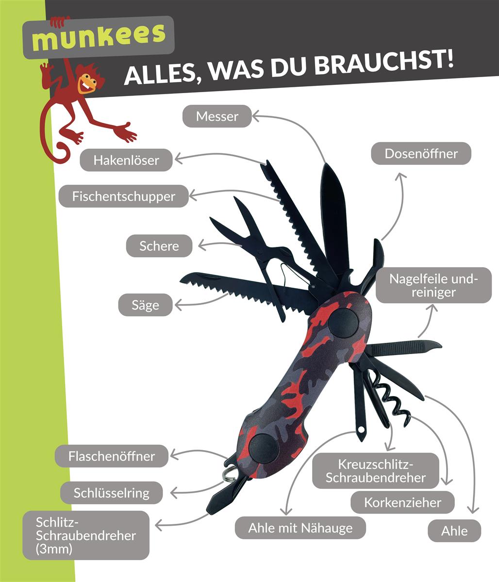 munkees Taschenmesser Camou mit 15 Funktionen